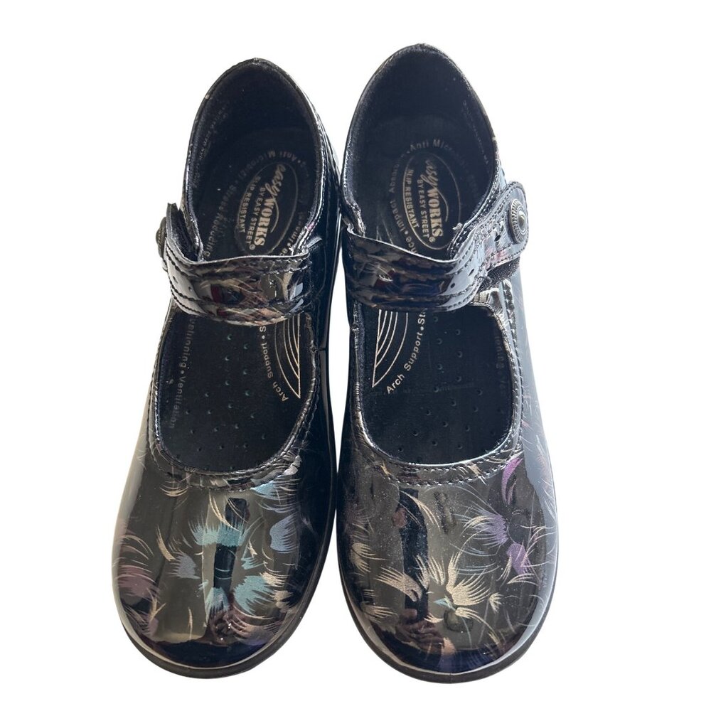 Easy Works By Easy Street Black Floral Mary Jane Shoes 9.5 M Slip-Resistant